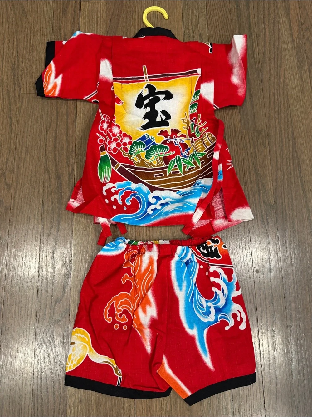 Kids Red Dragon & Wave Matching Set - Traditional Festival Outfit